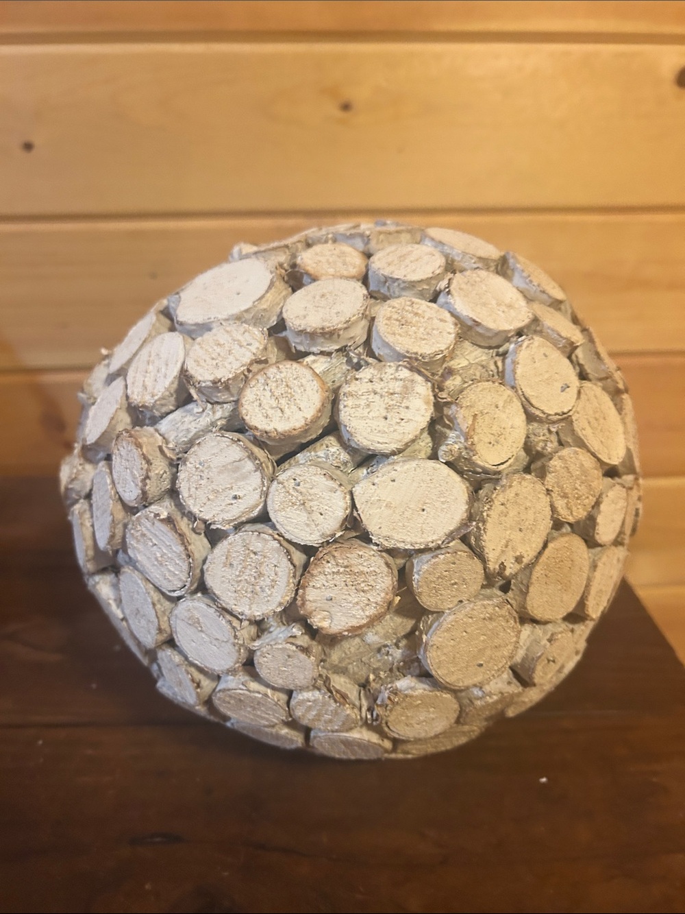 Decorative Natural Wood Slice Sphere - Whitewashed